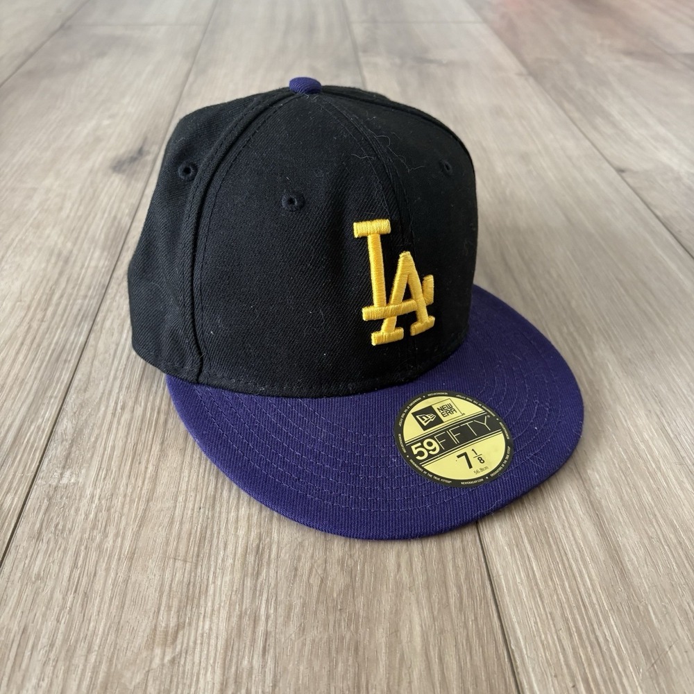 Los Angeles Dodgers Hat Cap Mens 7 1/8 Purple Black 9FIFTY New Era Lakers Fitted